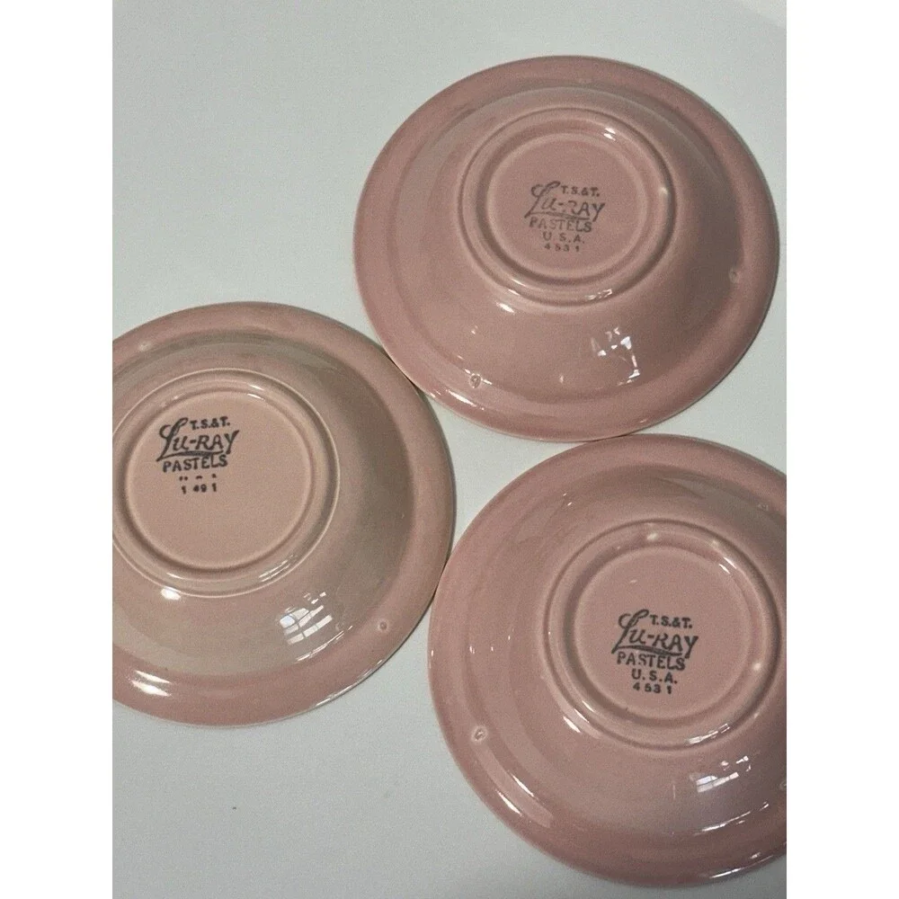 LuRay Pastels Midcentury 5.25” Fruit Dessert Bowls Set of 3 Vintage Pink